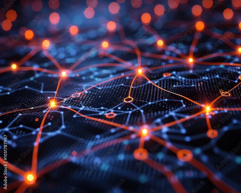 Wall mural an abstract representation of interconnected nodes and lines, illustrating technology, data flow, an
