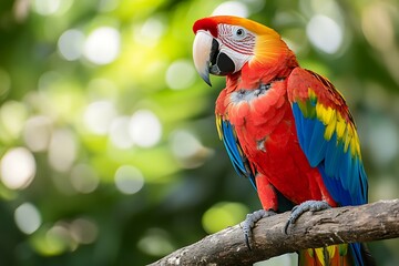Obraz premium Vibrant parrot perched on a branch in natural habitat.