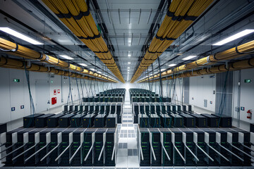 High-Tech Server Room with Rows of Equipment