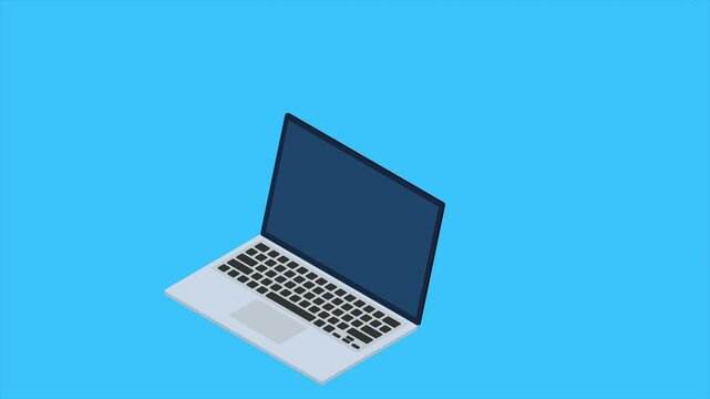 Programming concept animation. 3d isometric laptop, server, gear and cloud computing for web development on blue background