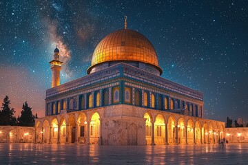 Naklejka premium Stunning night view of alaqsa mosque architecture