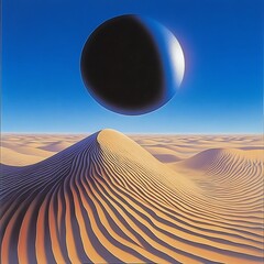 Naklejka premium Abstract Desert Landscape with Black Sphere in Blue Sky.