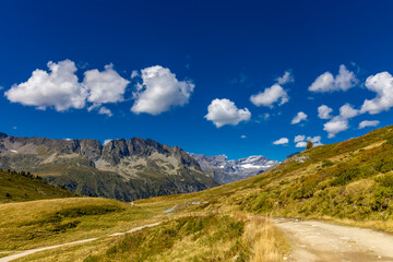 Chamonix rocky granite mountain peaks in french Alps around Mont Blanc summit in Chamonix valley. Scenic landscape of iconic alpine summits the legends of mountaineering and alpinism