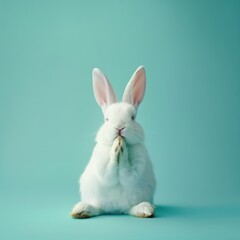 Fototapeta premium White Rabbit Sitting Upright with Closed Eyes