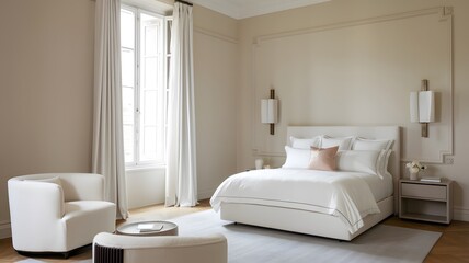 an elegant minimalist bedroom with clean lines.