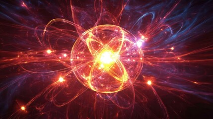 Fototapeta premium Glowing Atomic Structure with Energetic Particles