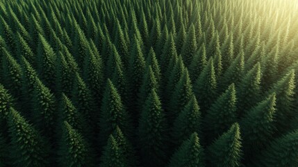 Fototapeta premium Lush green forest with sunlight filtering through trees creating a serene natural environment for relaxation and reflection