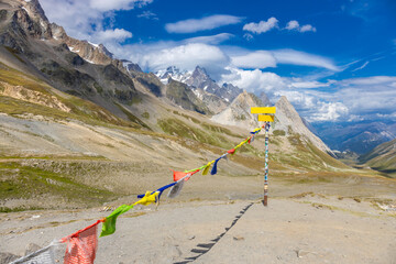 Chamonix rocky granite mountain peaks in french Alps around Mont Blanc summit in Chamonix valley....