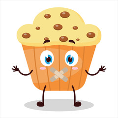 cute shut up expression of muffin mouth closed with plaster cartoon character