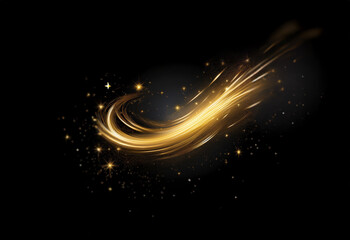 Obraz premium A glowing, golden light streak swirls across a dark background, with scattered sparkles adding to the celestial effect.