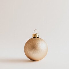 Wide shot, Christmas tree toy in the form of a golden-colored ball, white background
