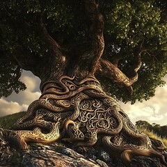 Naklejka premium Ornate Tree Roots in a Fantasy Setting.