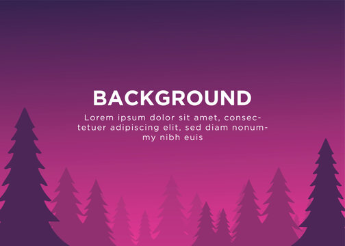 Purple gradient background with pine tree forest theme