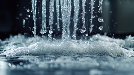 A high-definition view of advanced textile cleaning technology in action, with water droplets removing dirt at a microscopic level.
