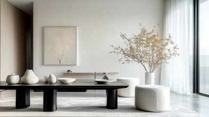 Minimalist style  interior design of modern living room with dining table