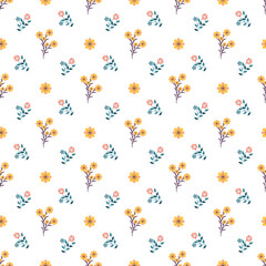 Obraz premium Seamless stylized vector pattern with spring flowers, blossoms and plants.