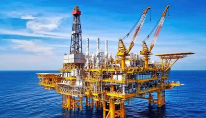 Offshore Oil Rig Platform with Cranes and Structure