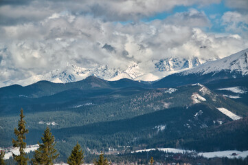 Snow-covered mountain peaks in the Tatra Mountains in Poland