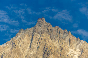 Chamonix rocky granite mountain peaks in french Alps around Mont Blanc summit in Chamonix valley....