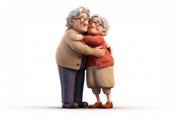 Hugging smiling cartoon adult.