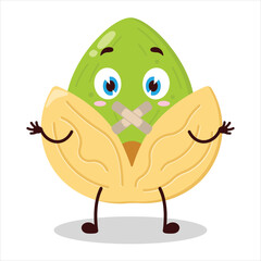 cute shut up expression of pistachio mouth closed with plaster cartoon character