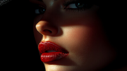 Red Lips of a beautiful girl croup