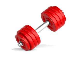 Red Dumbbell. Gym equipment. Gym or fitness club logo or icon design element. 3d rendering illustration isolated on white background.jpg