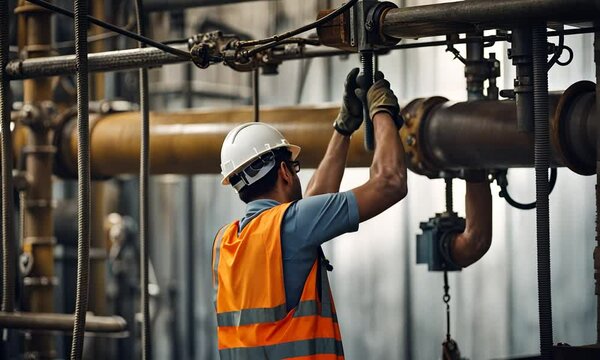 Worker fixing a pipe.