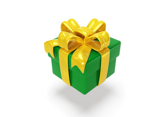 3d gift box closed with yellow pastel ribbon bow isolated on a white background. 3d render flying modern holiday surprise box