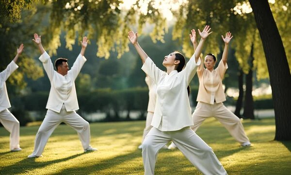 Tai chi class in the park.