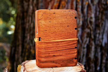 Handmade notebook with wooden cover.