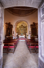 Obraz premium View of the highly decorated walls with polychromatic tiles at the poorly maintained Chapel of Saint Amaro in Lisbon, Portugal