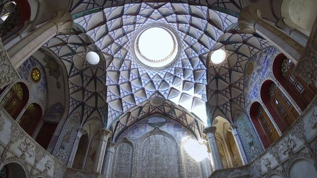 A majestic interior of Borujerdi House with a grand domed ceiling, Kashan