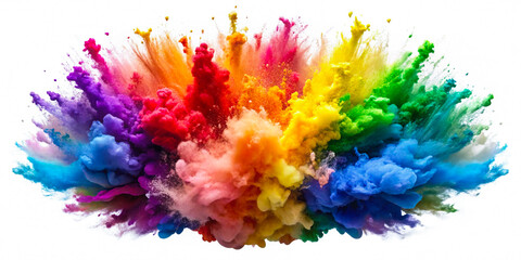 Fototapeta premium Explosion of pride rainbow paint, isolated on a transparent background, showcasing vibrant colors in a dynamic splash.