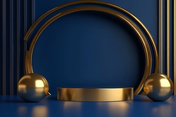 Abstract geometry shape podium, blue and gold pastel product stand presentation with minimal style. 3d rendering illustration. 3D Illustration