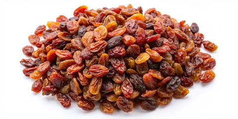 Top view of raisins isolated on a transparent background, showcasing their wrinkled texture and rich color.