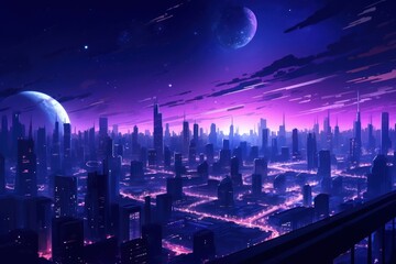 Futuristic city night architecture metropolis.