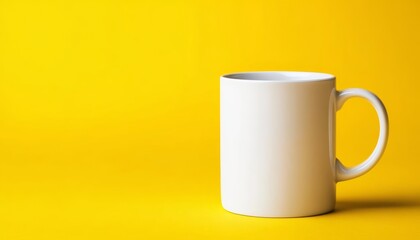 Obraz premium empty white mug on yellow background copyspace blank space