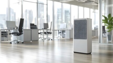 An office with energy-efficient HVAC systems and air purifiers