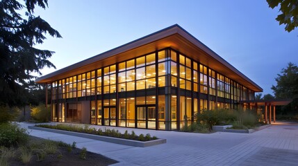 Obraz premium Energy-efficient building with large windows allowing natural light