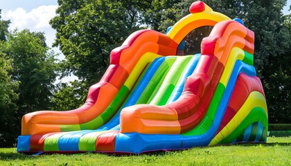 Rainbow Rampage: A Giant Inflatable Slide for Kids