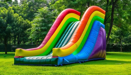 Vibrant Fun: Giant Inflatable Slide for Kids on Lush Green Grass