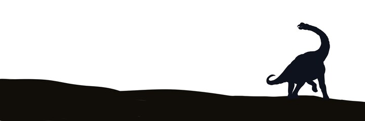 Black and white illustrations on a white background Brachiosaurus dinosaur standing on a hill.