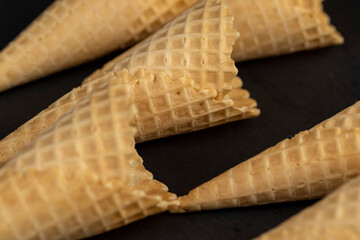 several waffle cones for ice cream