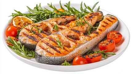 Grilled Salmon Steak with Rosemary and Cherry Tomatoes