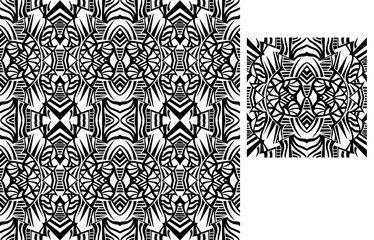 Tiki Tangle, Black and White, Vector Seamless Repeating Pattern Tile Design