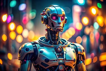 Fototapeta premium 3D Render of Artificial Intelligence Robot with Tilt-Shift Effect for Futuristic Technology Illustrations