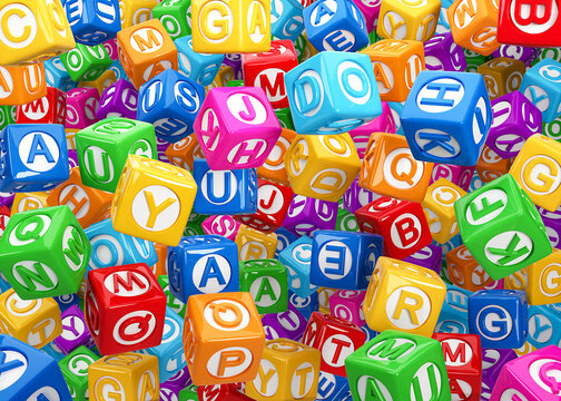 Colorful 3D Alphabet Blocks Tumbling in Playful Chaos