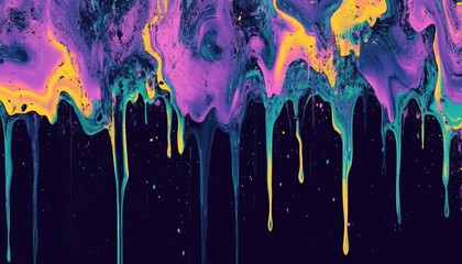 Abstract Dripping Paint with Yellow, Green, and Pink Swirls