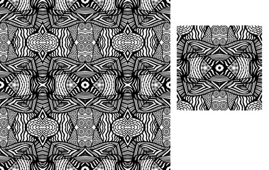 Inner Flower Tangle, black and white, Vector Seamless Repeating Pattern Tile Design 